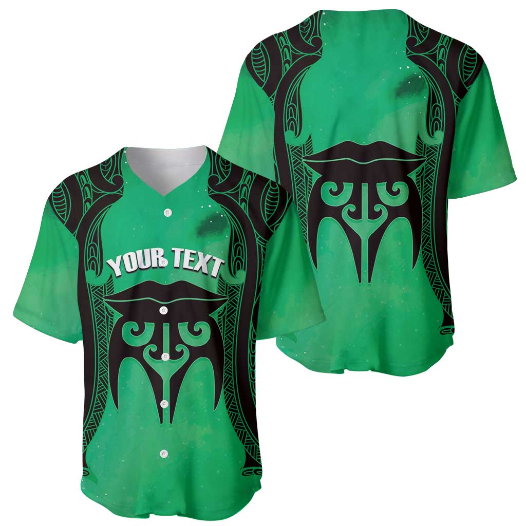 Personalised Moko Kauae New Zealand Baseball Jersey Maori Chin Tattoo Green - Aussie Hoodie
