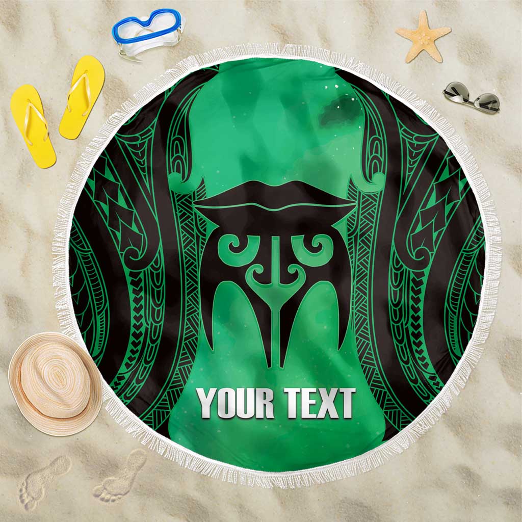 Personalised Moko Kauae New Zealand Beach Blanket Maori Chin Tattoo Green - Aussie Hoodie