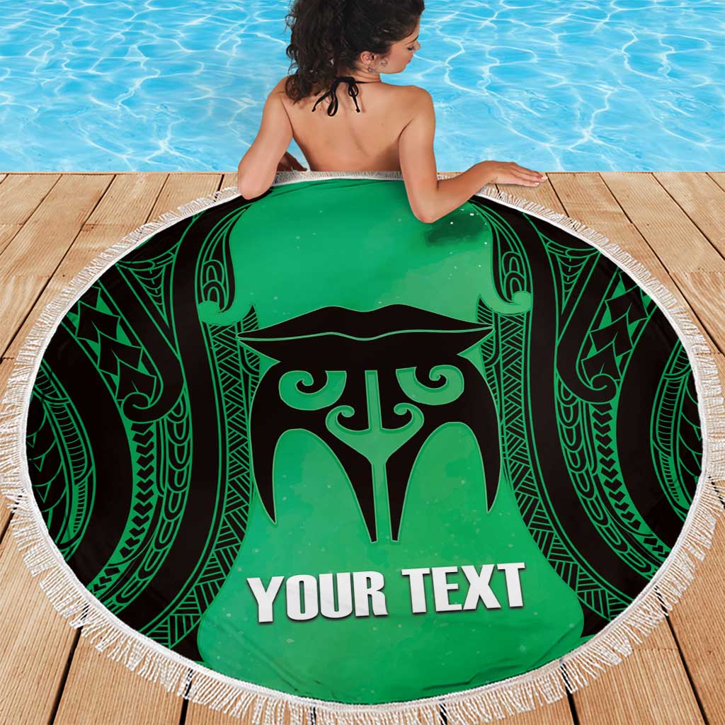 Personalised Moko Kauae New Zealand Beach Blanket Maori Chin Tattoo Green - Aussie Hoodie