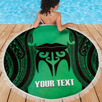 Personalised Moko Kauae New Zealand Beach Blanket Maori Chin Tattoo Green - Aussie Hoodie