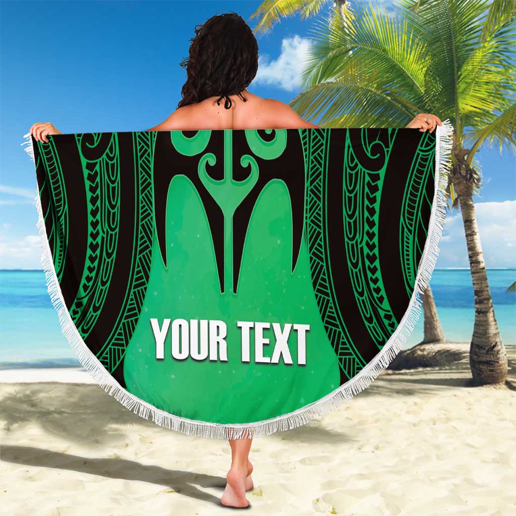 Personalised Moko Kauae New Zealand Beach Blanket Maori Chin Tattoo Green - Aussie Hoodie