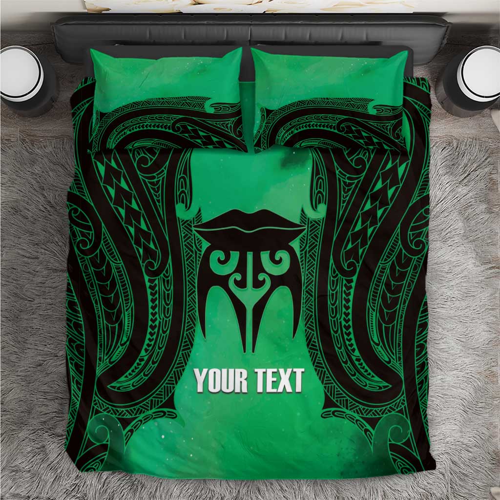 Personalised Moko Kauae New Zealand Bedding Set Maori Chin Tattoo Green - Aussie Hoodie