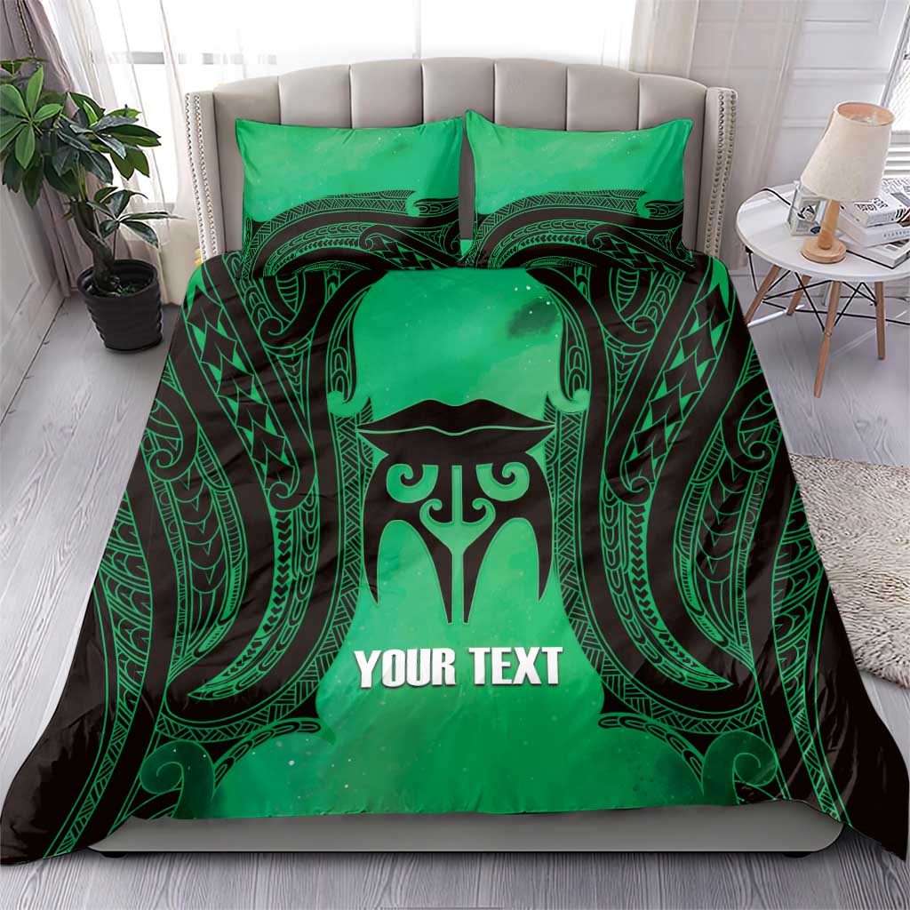 Personalised Moko Kauae New Zealand Bedding Set Maori Chin Tattoo Green - Aussie Hoodie