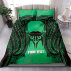 Personalised Moko Kauae New Zealand Bedding Set Maori Chin Tattoo Green - Aussie Hoodie