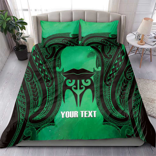 Personalised Moko Kauae New Zealand Bedding Set Maori Chin Tattoo Green - Aussie Hoodie
