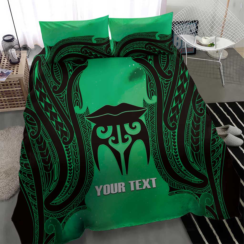 Personalised Moko Kauae New Zealand Bedding Set Maori Chin Tattoo Green - Aussie Hoodie