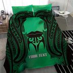 Personalised Moko Kauae New Zealand Bedding Set Maori Chin Tattoo Green - Aussie Hoodie