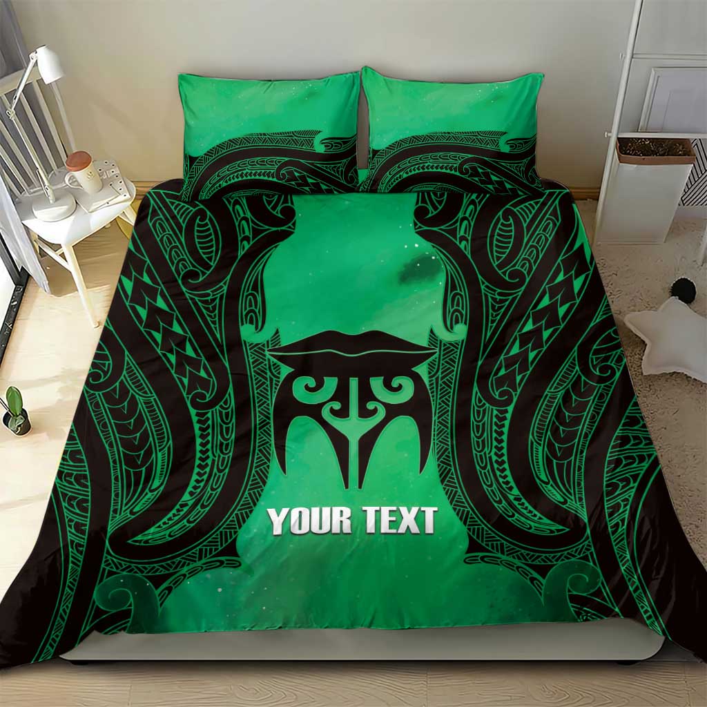 Personalised Moko Kauae New Zealand Bedding Set Maori Chin Tattoo Green - Aussie Hoodie