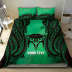 Personalised Moko Kauae New Zealand Bedding Set Maori Chin Tattoo Green - Aussie Hoodie