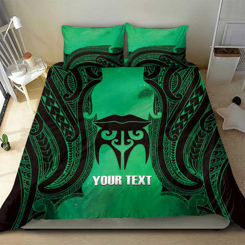 Personalised Moko Kauae New Zealand Bedding Set Maori Chin Tattoo Green - Aussie Hoodie