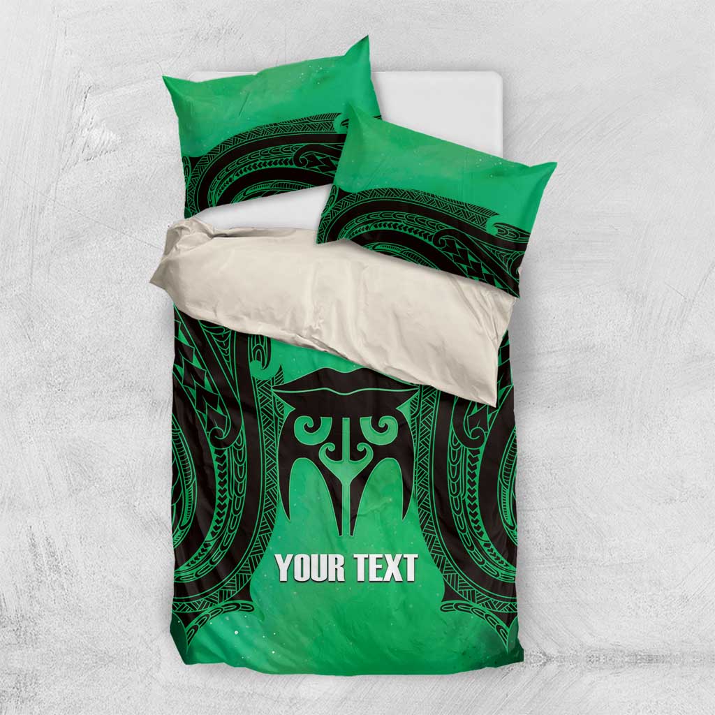 Personalised Moko Kauae New Zealand Bedding Set Maori Chin Tattoo Green - Aussie Hoodie