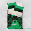 Personalised Moko Kauae New Zealand Bedding Set Maori Chin Tattoo Green - Aussie Hoodie