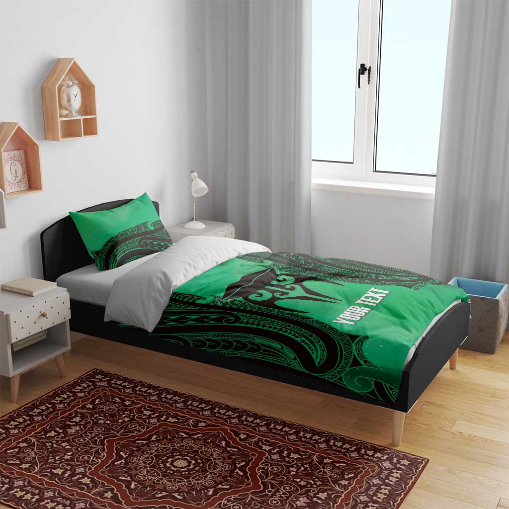 Personalised Moko Kauae New Zealand Bedding Set Maori Chin Tattoo Green - Aussie Hoodie
