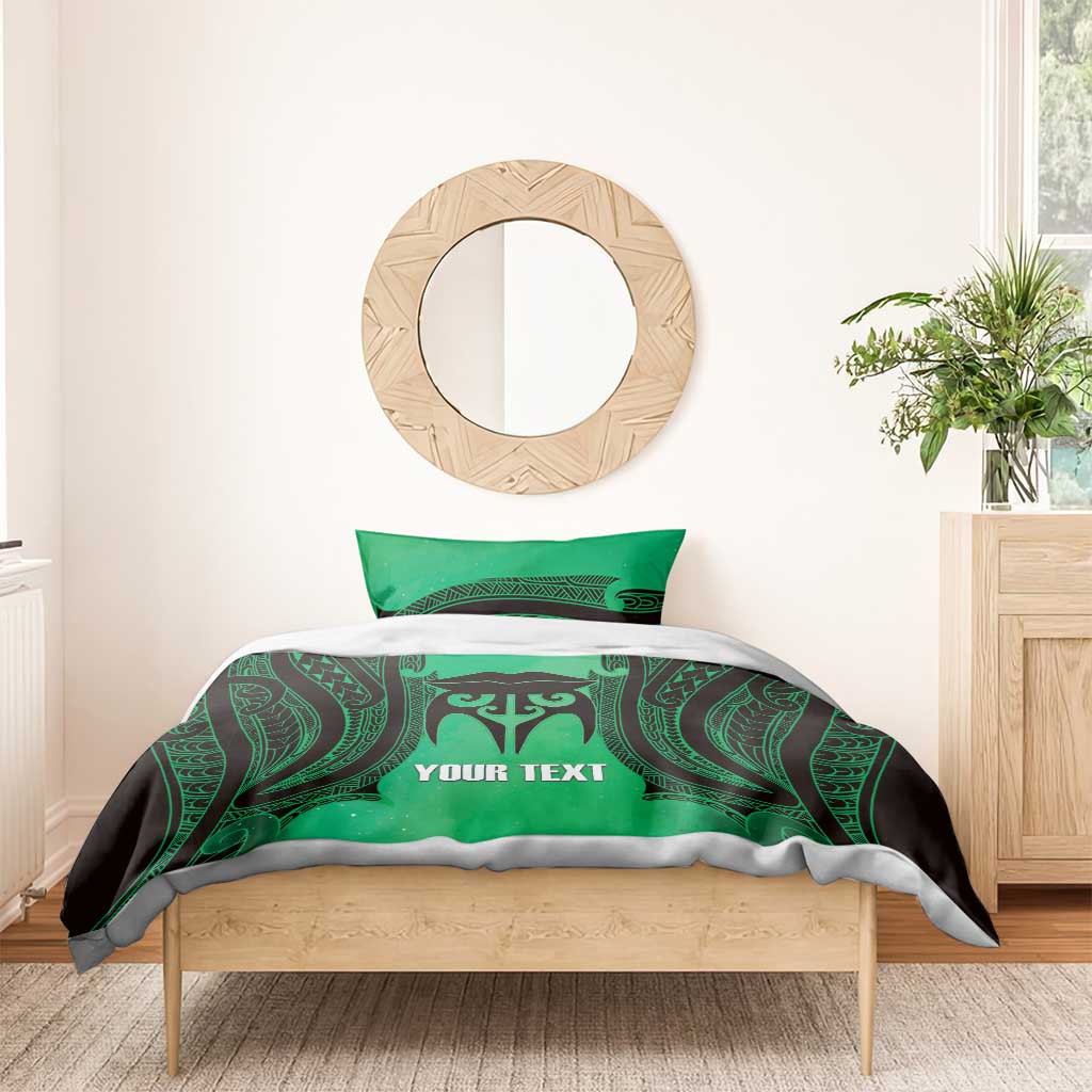 Personalised Moko Kauae New Zealand Bedding Set Maori Chin Tattoo Green - Aussie Hoodie