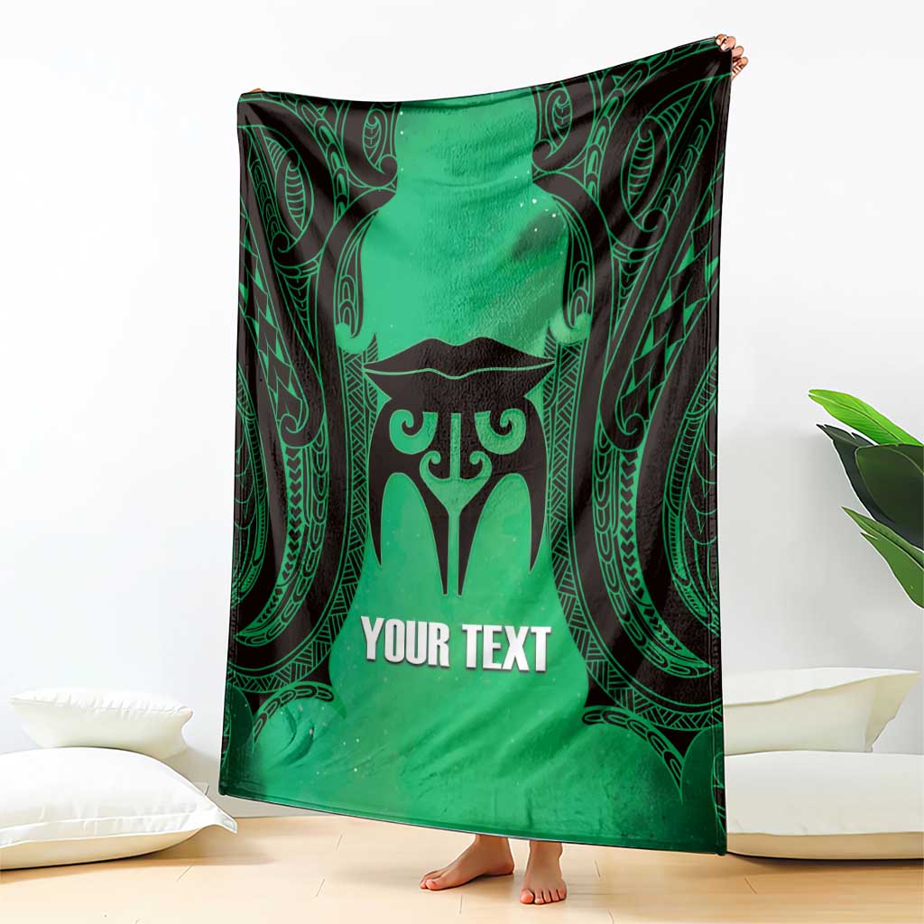 Personalised Moko Kauae New Zealand Blanket Maori Chin Tattoo Green - Aussie Hoodie