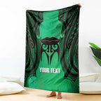 Personalised Moko Kauae New Zealand Blanket Maori Chin Tattoo Green - Aussie Hoodie