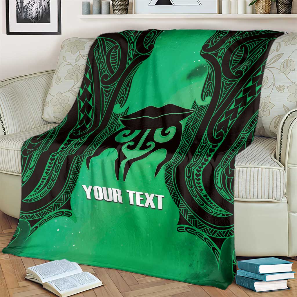 Personalised Moko Kauae New Zealand Blanket Maori Chin Tattoo Green - Aussie Hoodie