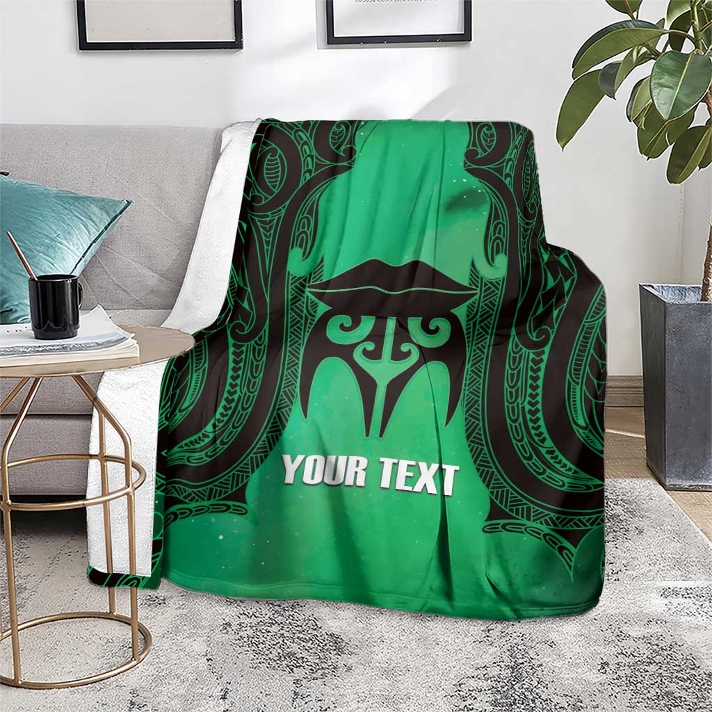 Personalised Moko Kauae New Zealand Blanket Maori Chin Tattoo Green - Aussie Hoodie