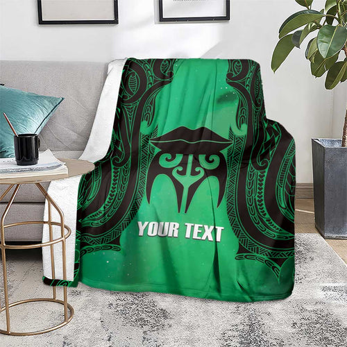 Personalised Moko Kauae New Zealand Blanket Maori Chin Tattoo Green - Aussie Hoodie