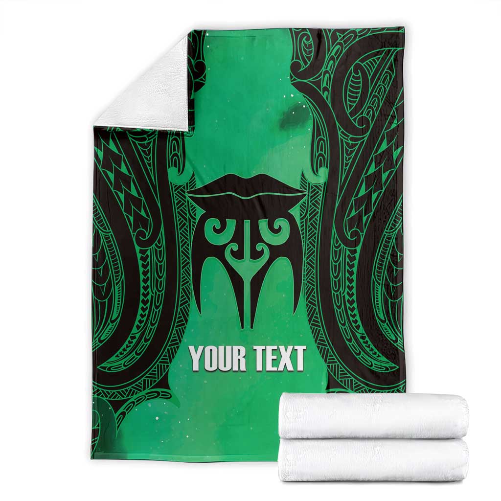 Personalised Moko Kauae New Zealand Blanket Maori Chin Tattoo Green - Aussie Hoodie