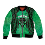 Personalised Moko Kauae New Zealand Bomber Jacket Maori Chin Tattoo Green - Aussie Hoodie