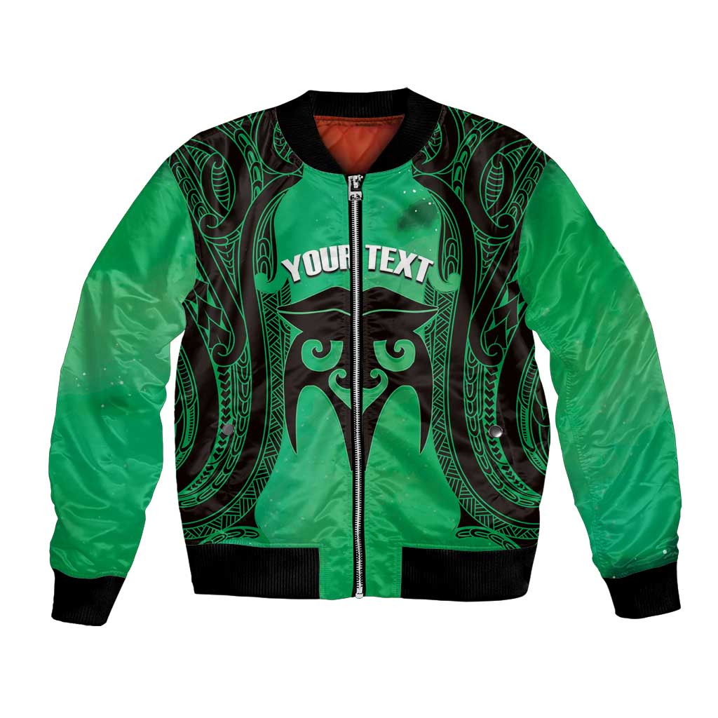 Personalised Moko Kauae New Zealand Bomber Jacket Maori Chin Tattoo Green - Aussie Hoodie