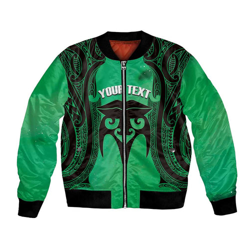 Personalised Moko Kauae New Zealand Bomber Jacket Maori Chin Tattoo Green - Aussie Hoodie