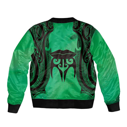 Personalised Moko Kauae New Zealand Bomber Jacket Maori Chin Tattoo Green - Aussie Hoodie