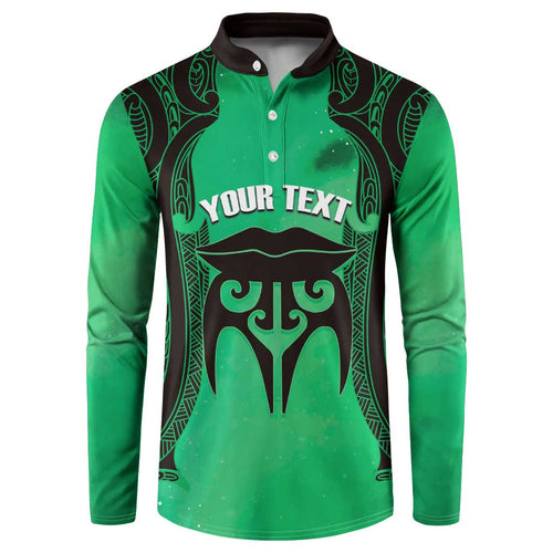 Personalised Moko Kauae New Zealand Button Sweatshirt Maori Chin Tattoo Green - Aussie Hoodie