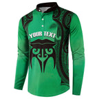 Personalised Moko Kauae New Zealand Button Sweatshirt Maori Chin Tattoo Green - Aussie Hoodie