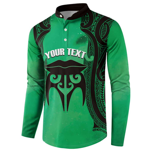 Personalised Moko Kauae New Zealand Button Sweatshirt Maori Chin Tattoo Green - Aussie Hoodie