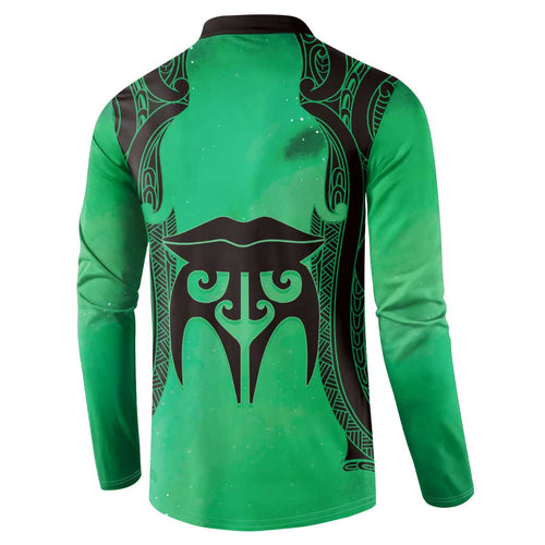 Personalised Moko Kauae New Zealand Button Sweatshirt Maori Chin Tattoo Green - Aussie Hoodie