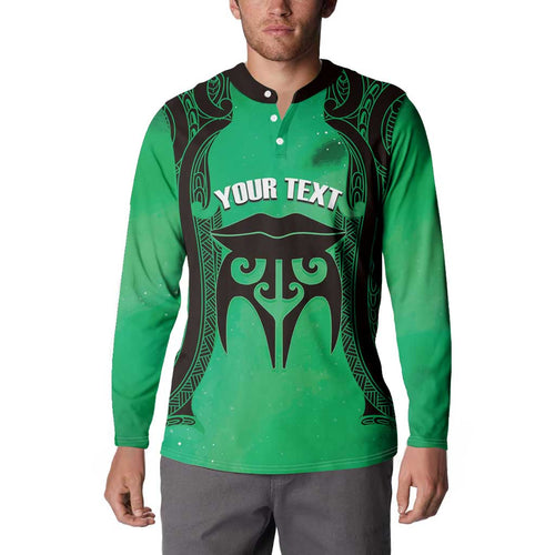 Personalised Moko Kauae New Zealand Button Sweatshirt Maori Chin Tattoo Green - Aussie Hoodie