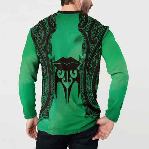 Personalised Moko Kauae New Zealand Button Sweatshirt Maori Chin Tattoo Green - Aussie Hoodie