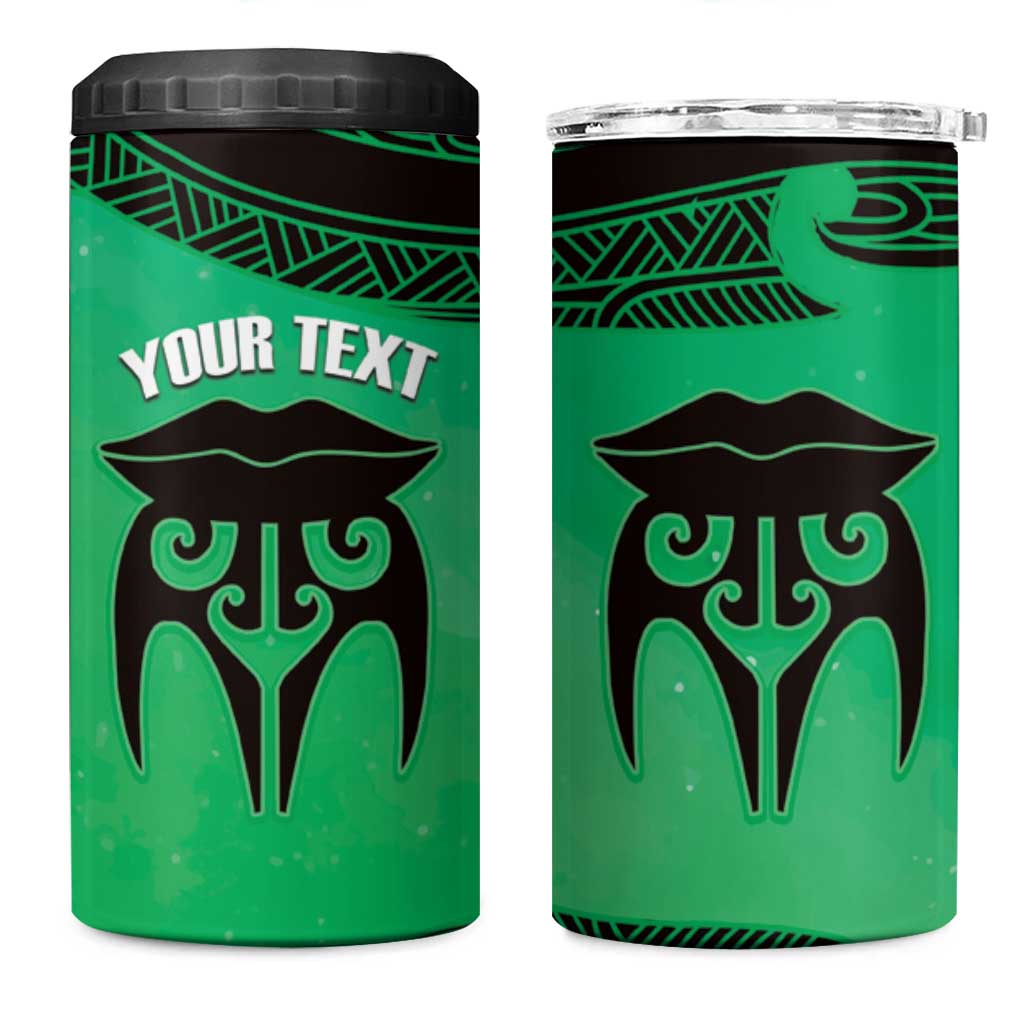 Personalised Moko Kauae New Zealand 4 in 1 Can Cooler Tumbler Maori Chin Tattoo Green - Aussie Hoodie