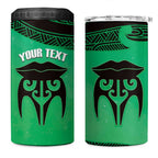 Personalised Moko Kauae New Zealand 4 in 1 Can Cooler Tumbler Maori Chin Tattoo Green - Aussie Hoodie