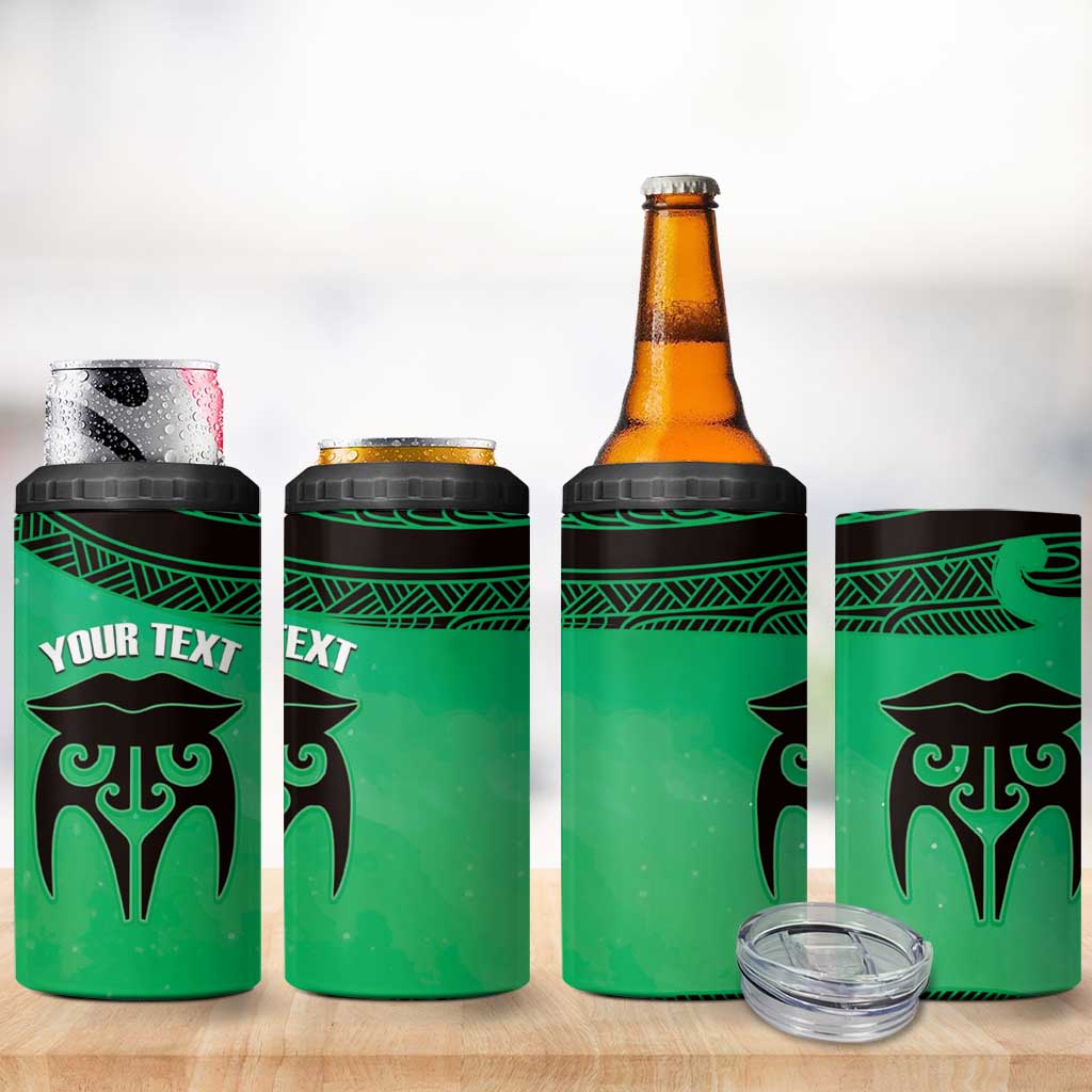Personalised Moko Kauae New Zealand 4 in 1 Can Cooler Tumbler Maori Chin Tattoo Green - Aussie Hoodie
