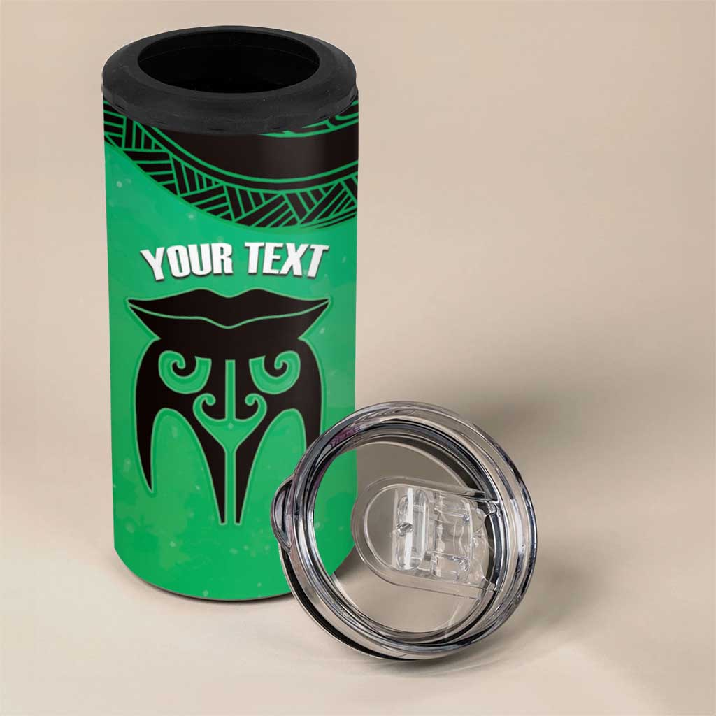 Personalised Moko Kauae New Zealand 4 in 1 Can Cooler Tumbler Maori Chin Tattoo Green - Aussie Hoodie
