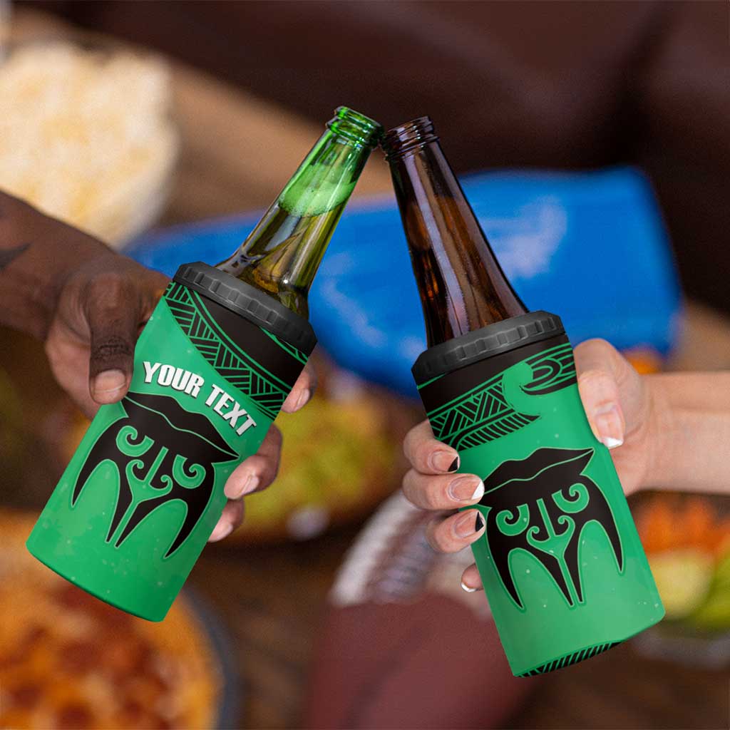Personalised Moko Kauae New Zealand 4 in 1 Can Cooler Tumbler Maori Chin Tattoo Green - Aussie Hoodie