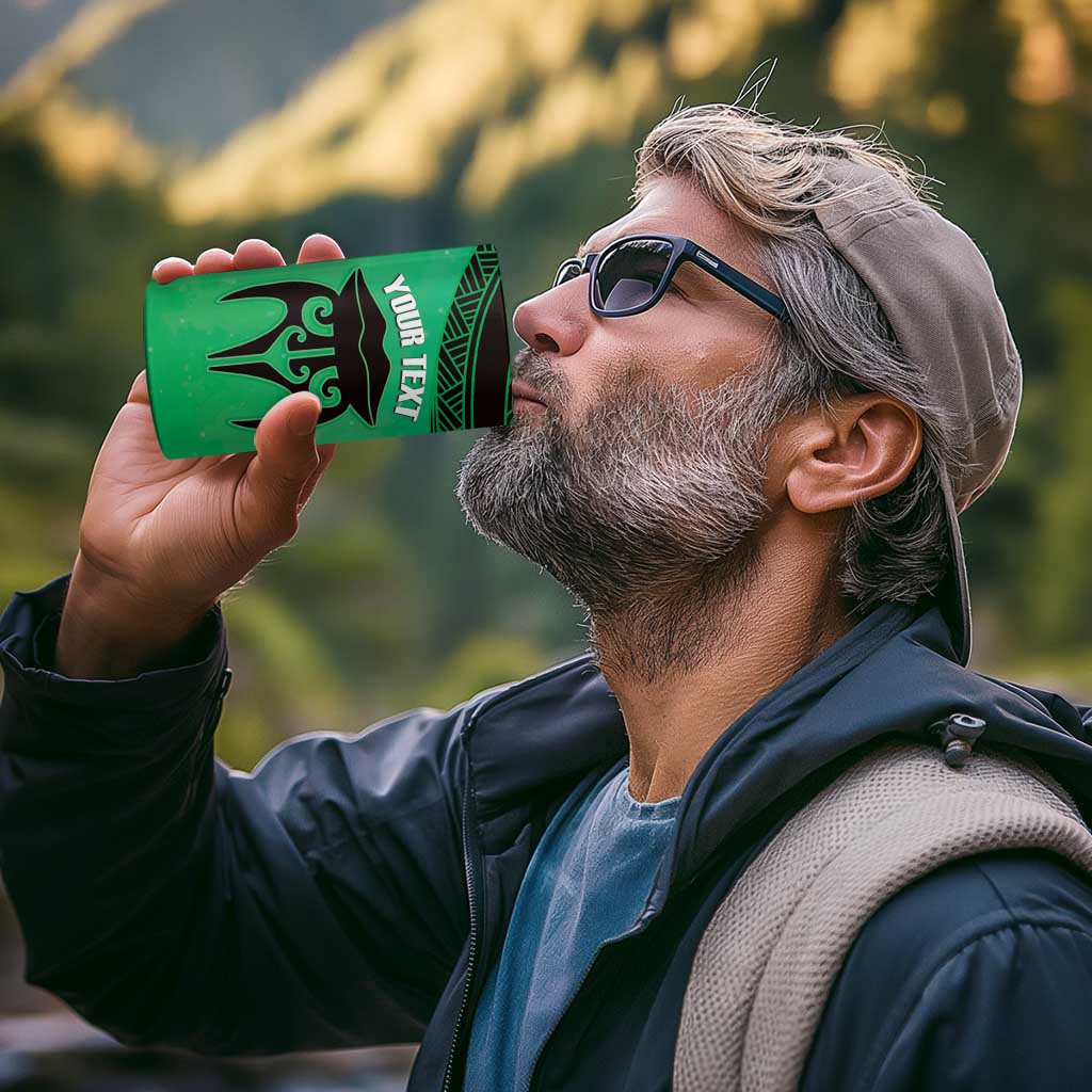 Personalised Moko Kauae New Zealand 4 in 1 Can Cooler Tumbler Maori Chin Tattoo Green - Aussie Hoodie