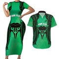 Personalised Moko Kauae New Zealand Couples Matching Short Sleeve Bodycon Dress and Hawaiian Shirt Maori Chin Tattoo Green - Aussie Hoodie