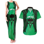 Personalised Moko Kauae New Zealand Couples Matching Tank Maxi Dress and Hawaiian Shirt Maori Chin Tattoo Green - Aussie Hoodie