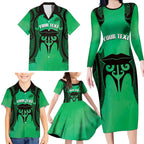 Personalised Moko Kauae New Zealand Family Matching Long Sleeve Bodycon Dress and Hawaiian Shirt Maori Chin Tattoo Green - Aussie Hoodie