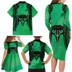 Personalised Moko Kauae New Zealand Family Matching Long Sleeve Bodycon Dress and Hawaiian Shirt Maori Chin Tattoo Green - Aussie Hoodie