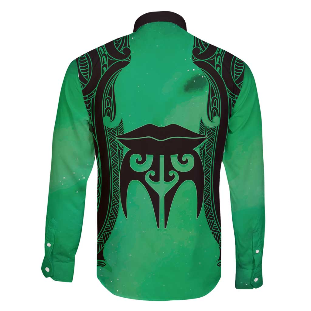 Personalised Moko Kauae New Zealand Family Matching Long Sleeve Bodycon Dress and Hawaiian Shirt Maori Chin Tattoo Green - Aussie Hoodie