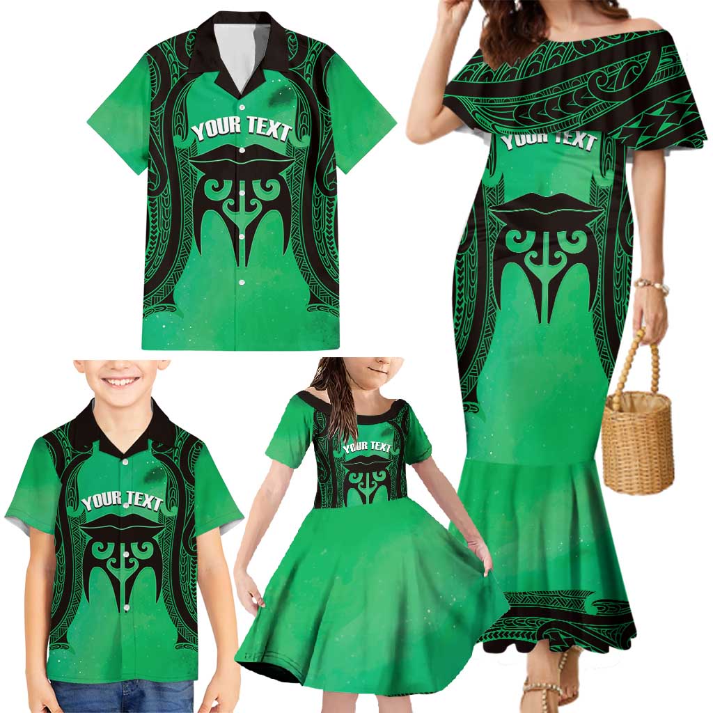 Personalised Moko Kauae New Zealand Family Matching Mermaid Dress and Hawaiian Shirt Maori Chin Tattoo Green - Aussie Hoodie