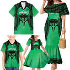 Personalised Moko Kauae New Zealand Family Matching Mermaid Dress and Hawaiian Shirt Maori Chin Tattoo Green - Aussie Hoodie