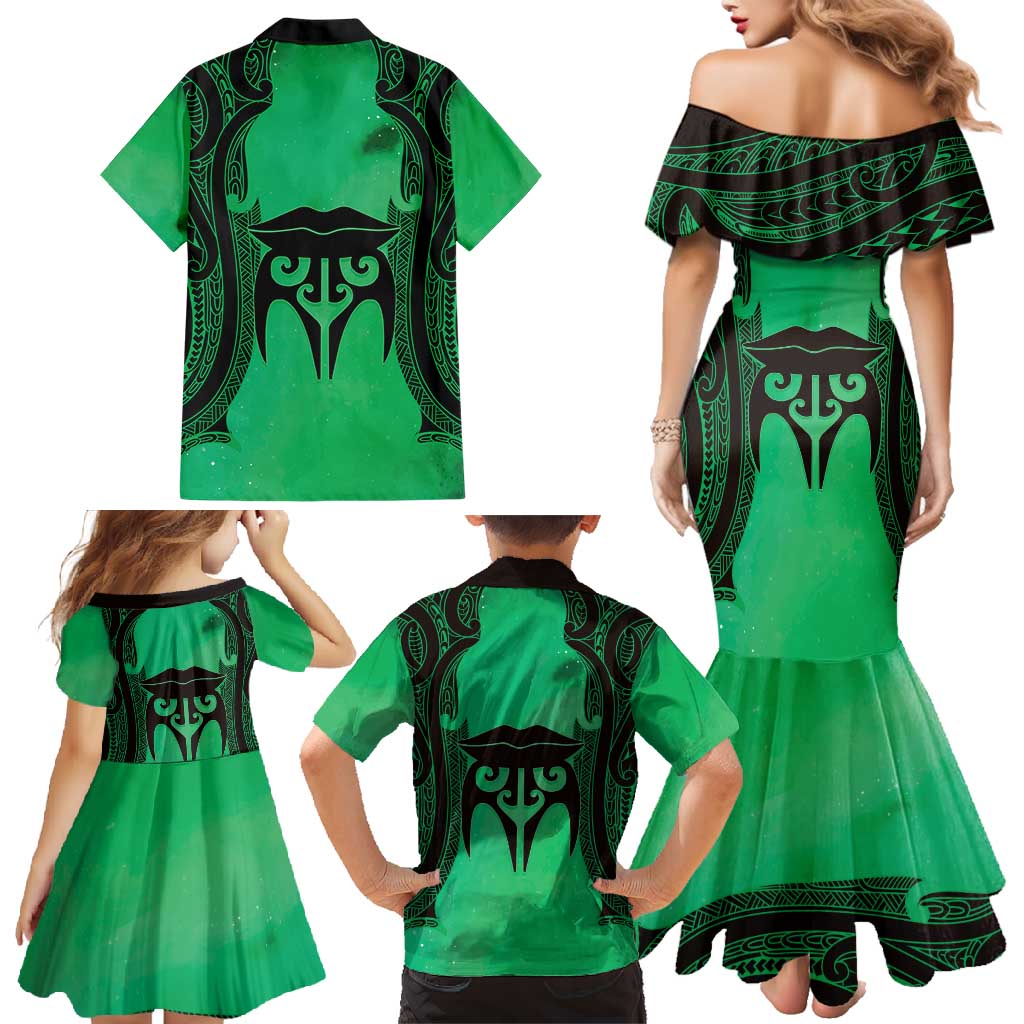 Personalised Moko Kauae New Zealand Family Matching Mermaid Dress and Hawaiian Shirt Maori Chin Tattoo Green - Aussie Hoodie