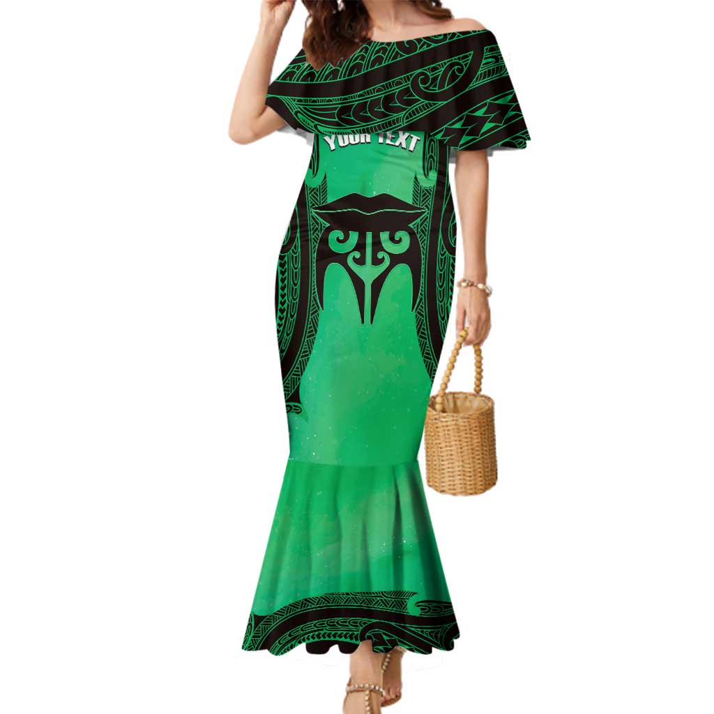 Personalised Moko Kauae New Zealand Family Matching Mermaid Dress and Hawaiian Shirt Maori Chin Tattoo Green - Aussie Hoodie