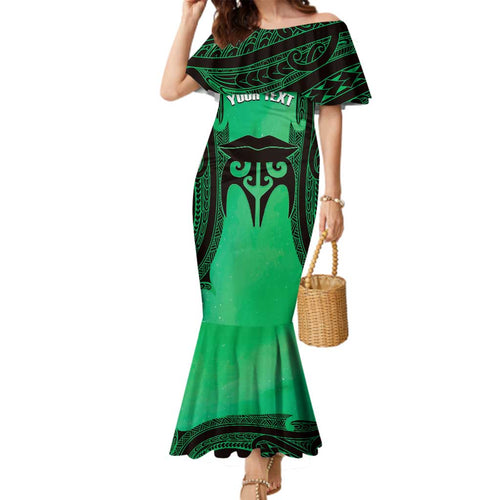 Personalised Moko Kauae New Zealand Family Matching Mermaid Dress and Hawaiian Shirt Maori Chin Tattoo Green - Aussie Hoodie